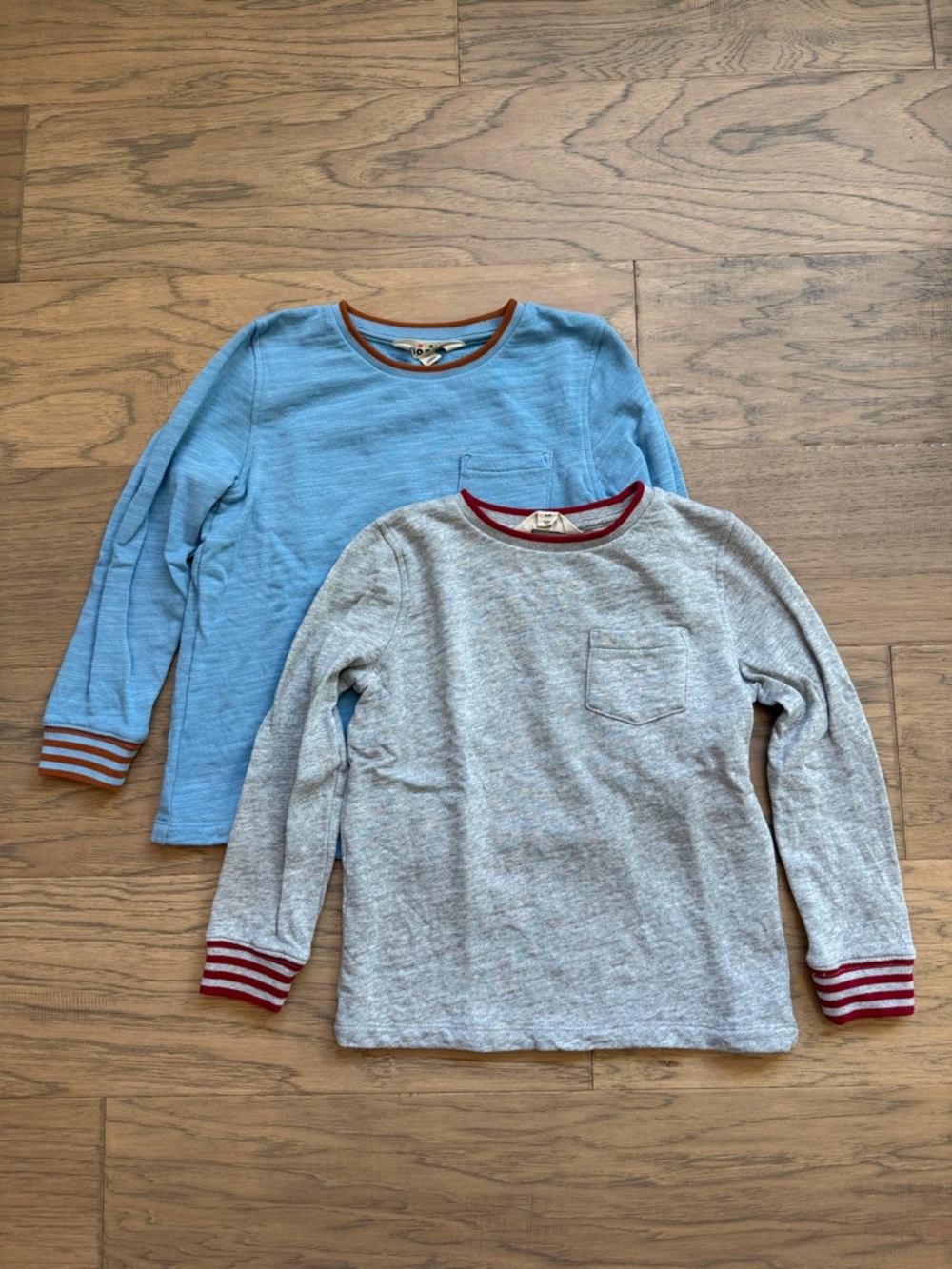 Mini Boden Cosy Midweight Light Blue & Gray Long-Sleeve Pocket Tees - 2 Pack 5/6